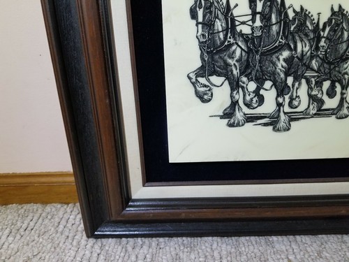 Vintage Anheuser Clydesdales Wall Plaque Sign 1500 made faux Marble, Etched RARE