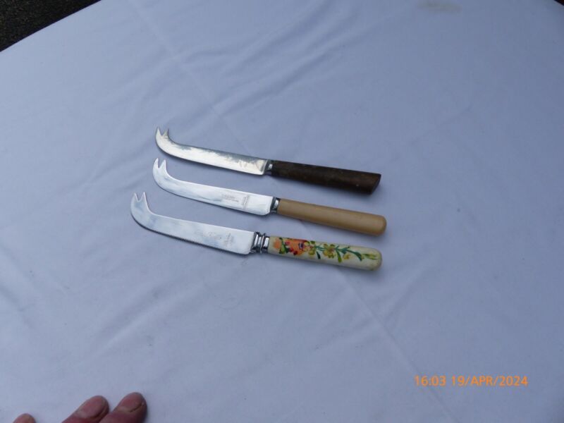 3 Vintage Cheese Knives. Stainless Blades