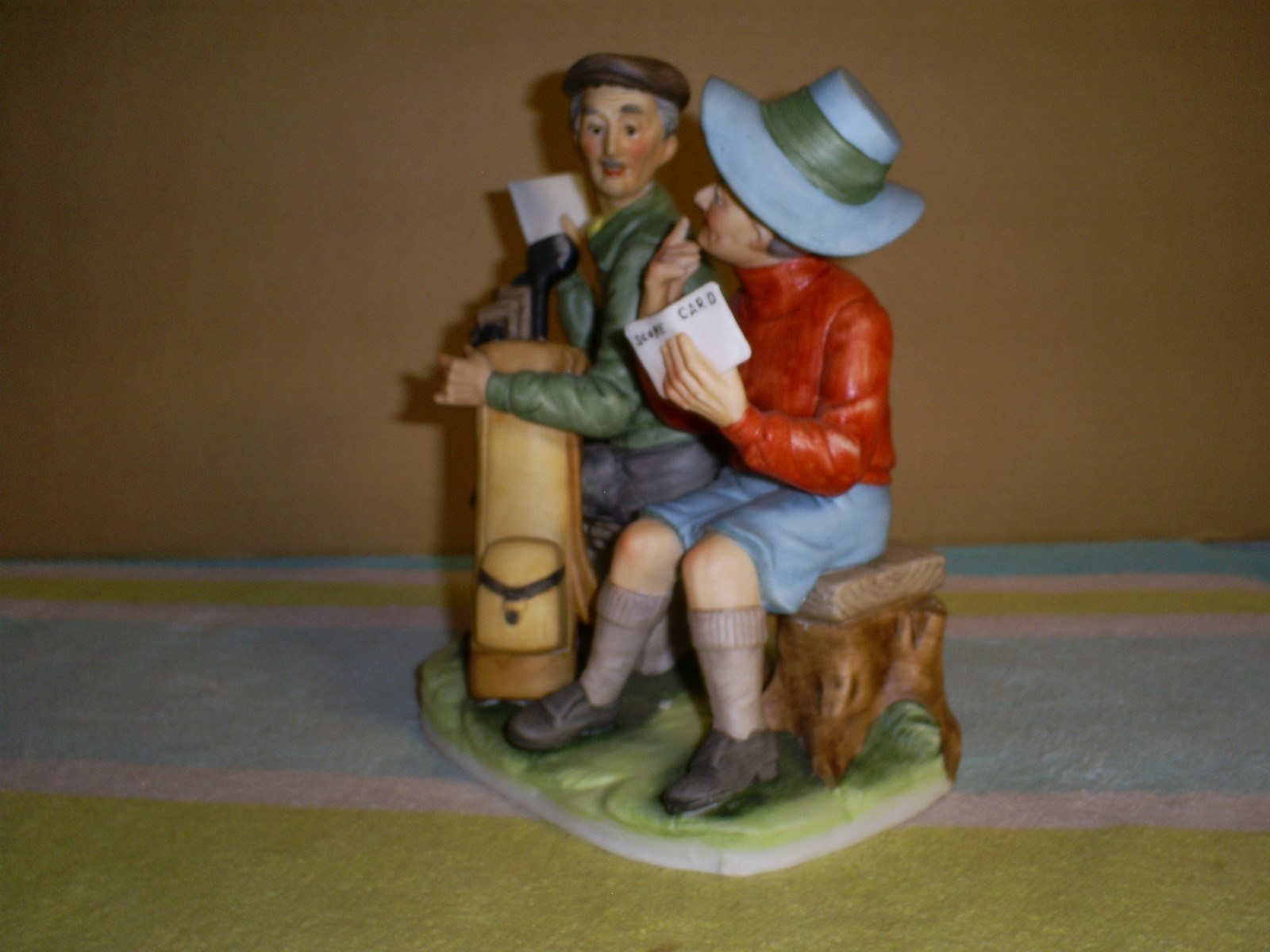 Vintage Lefton China Hand Painted 7269 Golfing Couple Sitting On a Bench