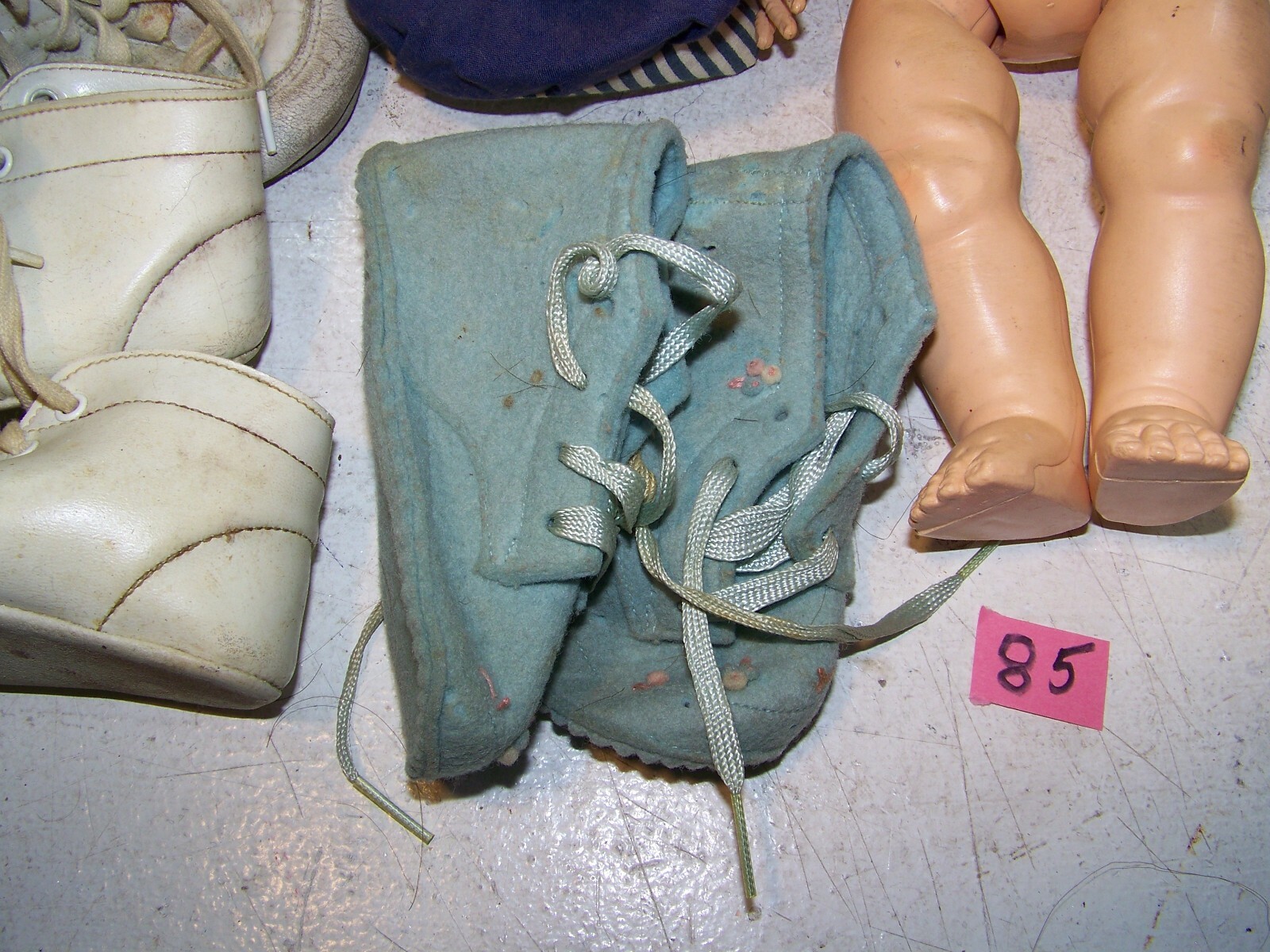 85. Vintage Hard Plastic Doll Body Parts,head turns,some shoes,  no mark, used