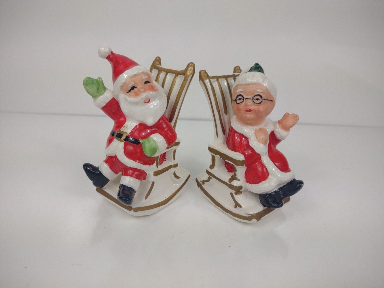 Lefton Christmas Santa & Mrs Claus Salt Pepper Shaker Set 8139N Rocking Chair