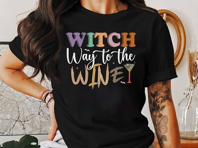 Funny Halloween T Shirt , Witch Way To The Wine T-Shirt,  Halloween Party Gift