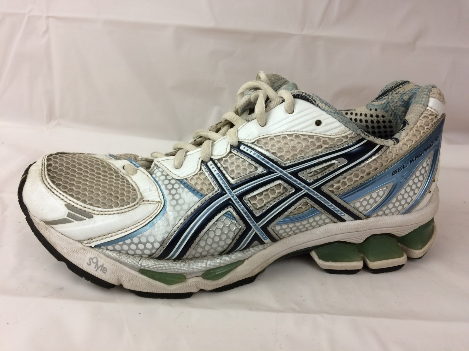 ASICS Womens 7.5 M Gel Kayano 15 Running Shoes White Blue Sneaker T950N Athletic