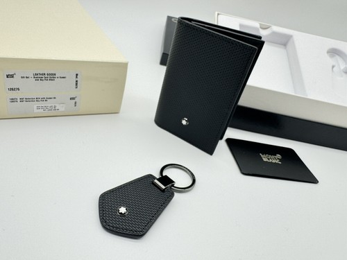 Pre-owned Montblanc Black Leather Card Holder Wallet & Key Set 100% Genuine $475
