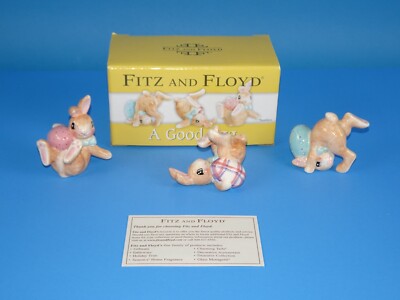 FITZ AND FLOYD A GOOD EGG TUMBLING EASTER BUNNIES ESSENTIALS WITH BOX SF42