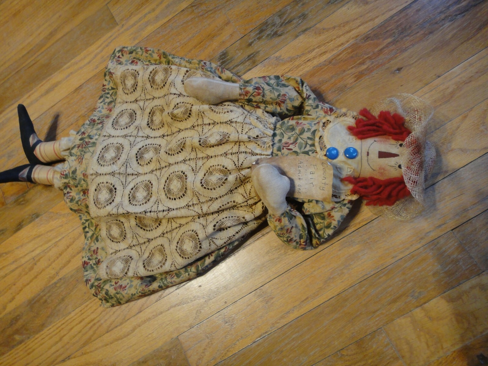 Primitive Folk Art Raggedy Ann Style Doll