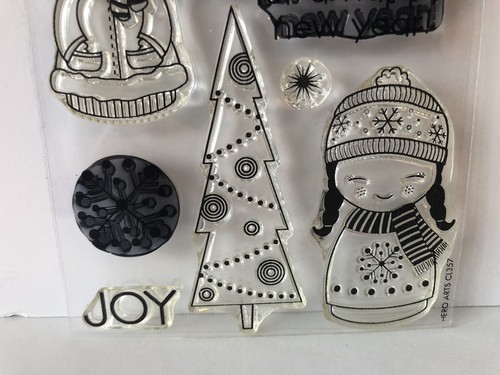 Hero Arts ” Holiday Dolls- Wishes- Joy- Christmas Tree- Poly Clear Stamps CL357