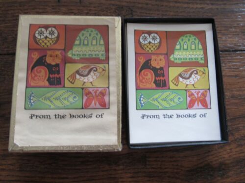 Vtg Antioch Bookplates Mid Century Owl Turtle Butterfly LOT of 30 Box USA Made