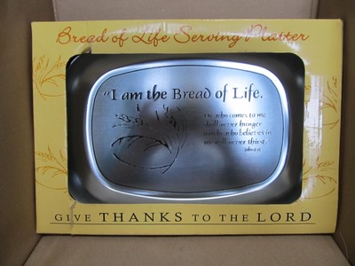 Standout Serving Platter Aluminum I am the Bread of Life Trays Home Décor Dining