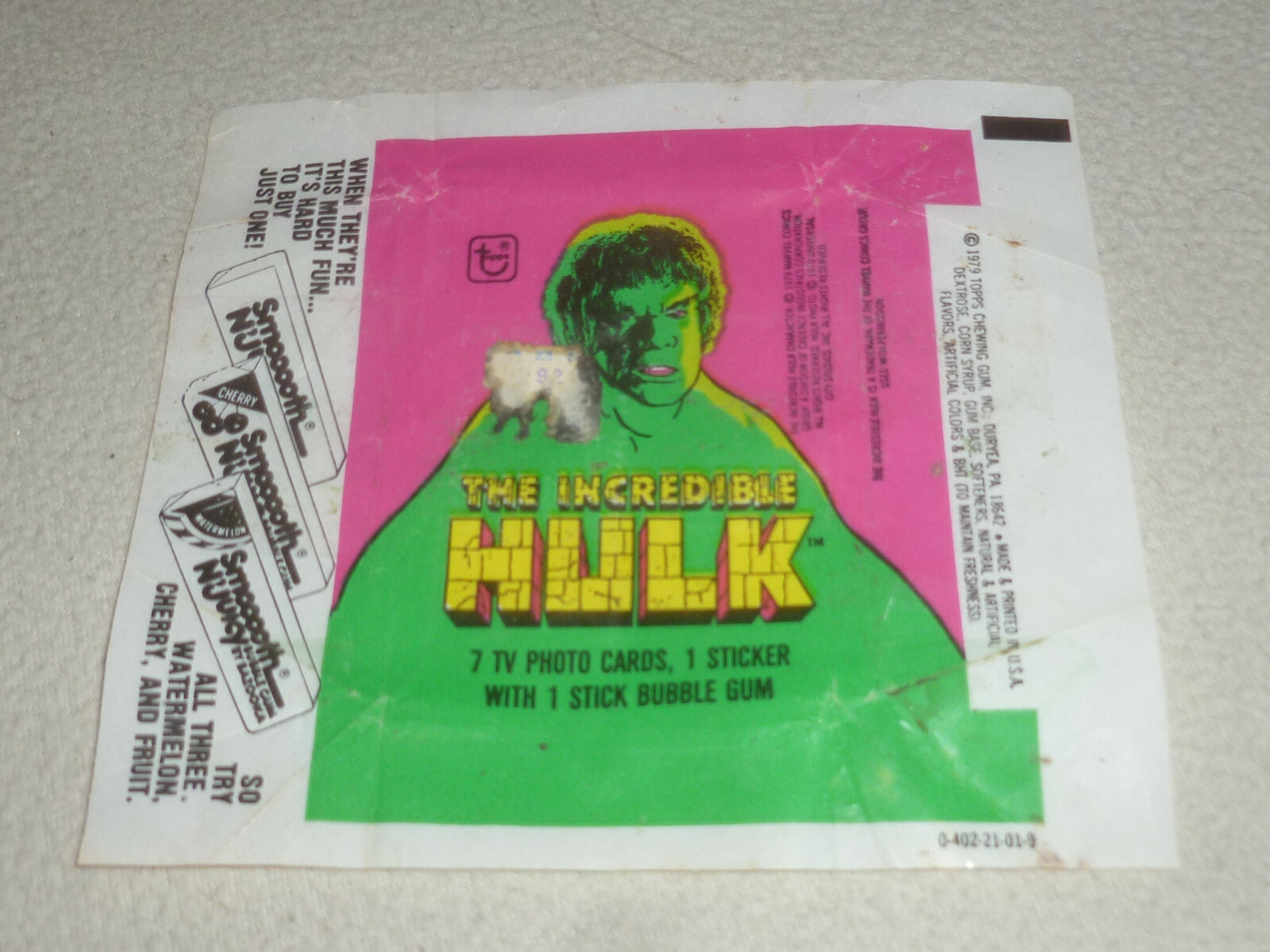 VINTAGE 1979 THE INCREDIBLE HULK CARD WAX BOX PACK WRAPPER VINTAGE 1979 THE INCREDIBLE HULK CARD WAX BOX PACK WRAPPER