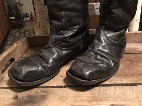 Antique Military Pair Leather Black Boot Riding 16” Knee High 10.5 Inch