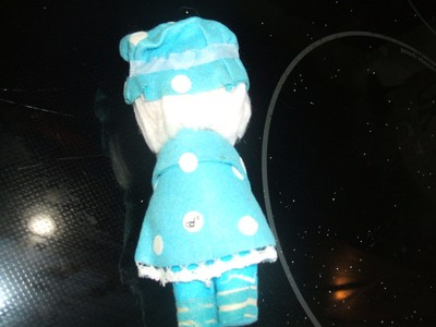 Vintage Little Felt Doll  Blue Hand Painted Face  