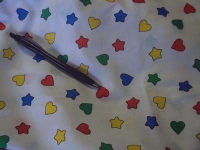 2 1/2 yds cotton fabric stars, hearts, blue, red, yellow, green