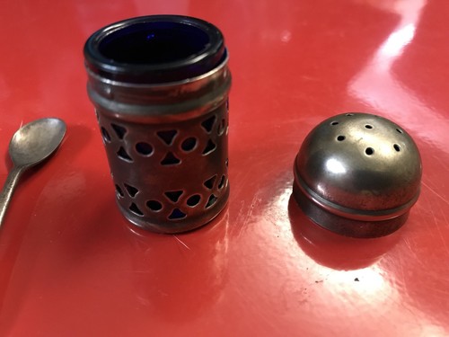 Eisenberg Lozano Cobalt Insert Open Salt & Pepper Set Silverplate England