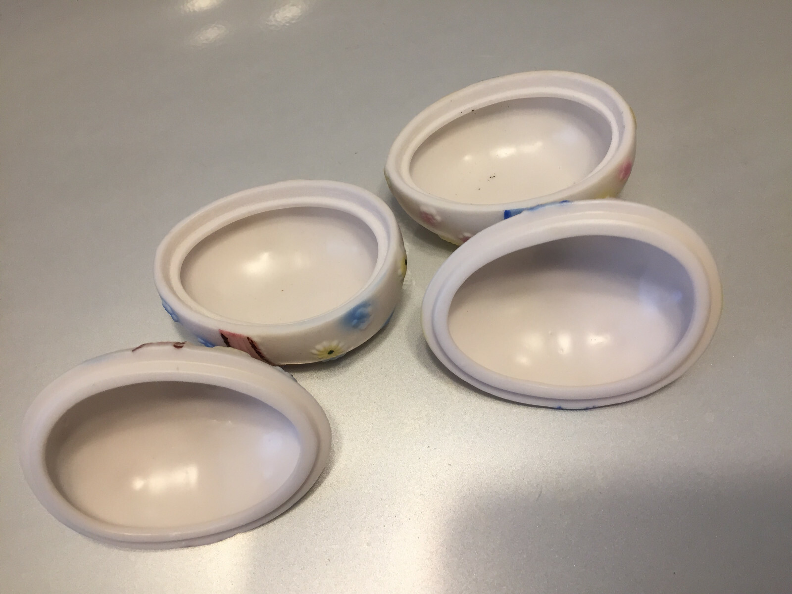 Two Lefton 4473 Covered Eggs With Bow and Flowers