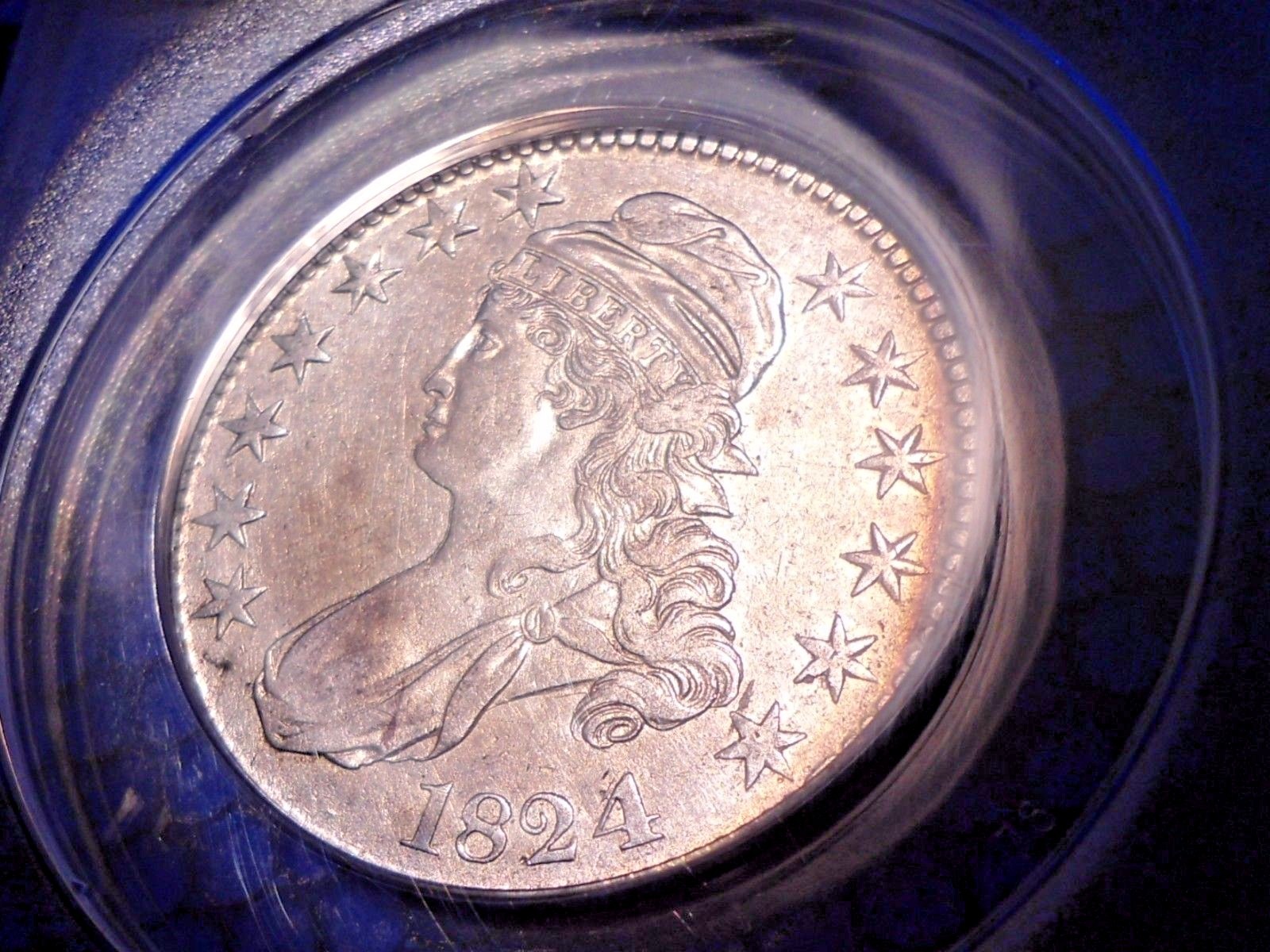 1824/4 Capped Bust Half Dollar with Double Profile  and Misaligned Obverse.