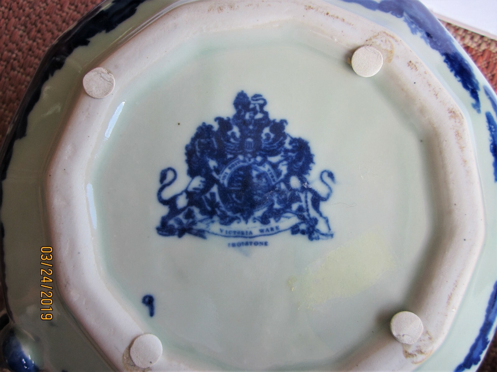 PORCELAIN FLOW BLUE VICTORIA WARE, IRONSTONE COMMODE