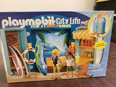 Playmobil City Life Surf Shop Play Box Take Along Case 5641 46pc. New F6