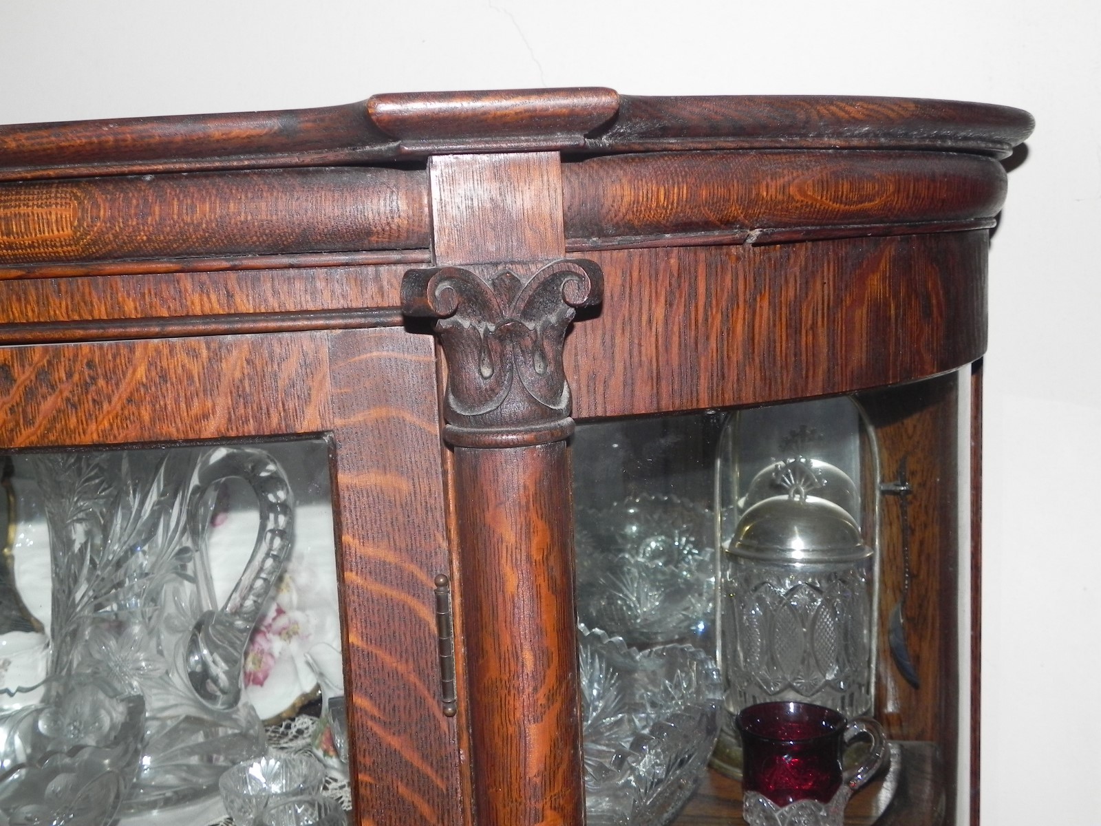 Antique quarter sawn,oak, curved glass china cabinet