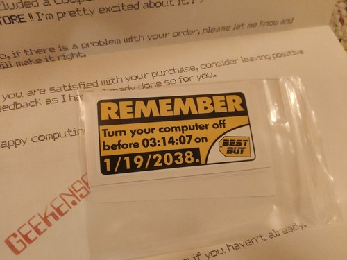 Y2K38 UNIX 1/19/2038 Future REMEMBER Best Buy Y2K Sticker PC
