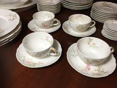 41pc EARLY Theodore Haviland LIMOGES France Dinnerware DAINTY PINK FLOWERS ROSES