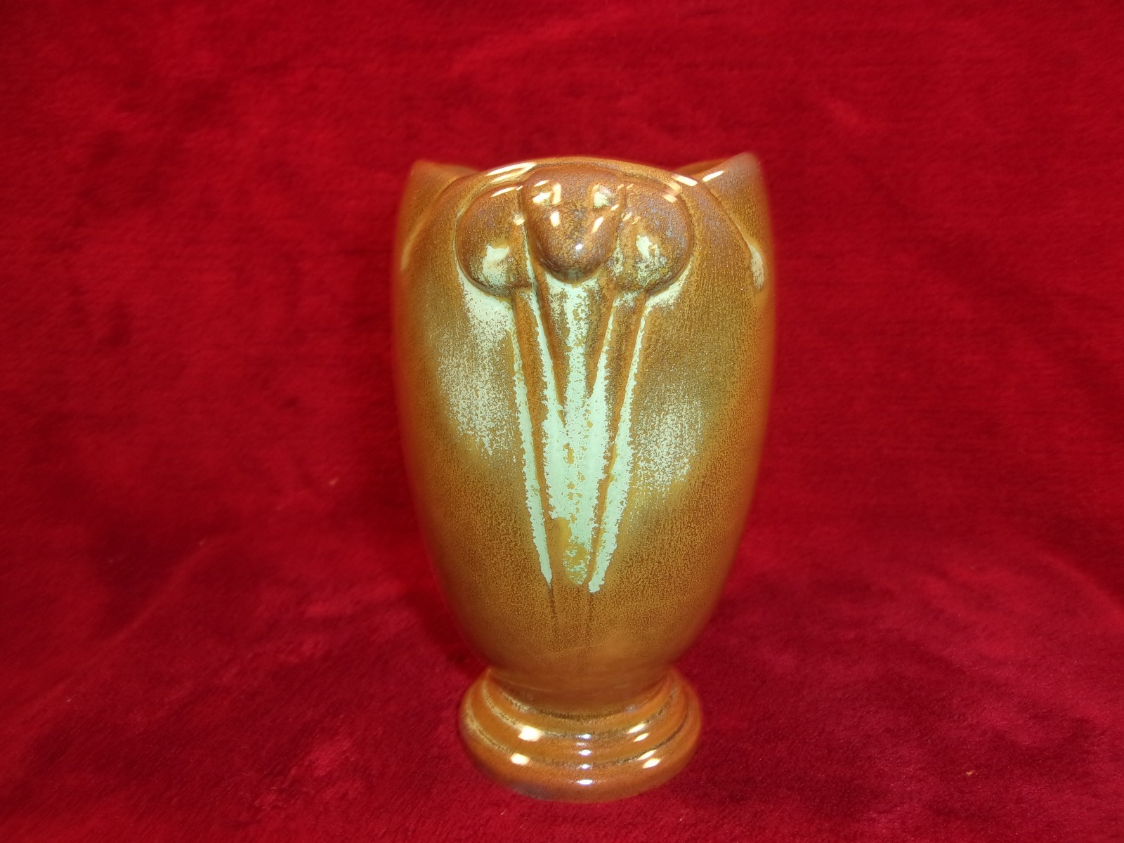 Vintage Frankoma  Pottery #38 Small Rams Head Vase, Ada Clay, Early Praire Grn