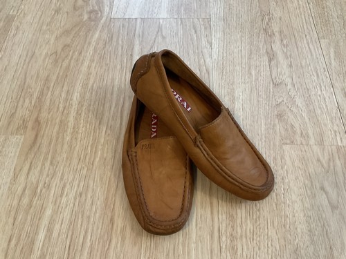 Prada Loafers Shoes Brown Tan leather Men's size 38 | eBay