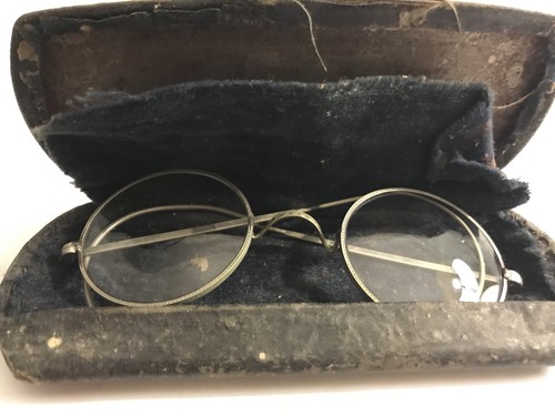 Antique Wire Rimmed Eye Glasses Granny Glasses With Case Ornate Decorative Metal