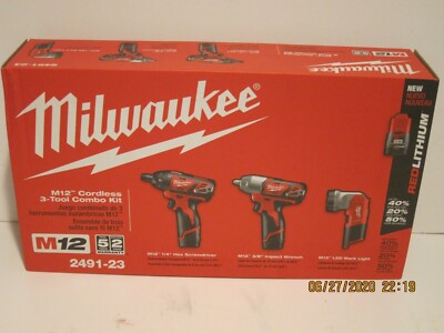 MILWAUKEE 2491-23 M12 12V Lith-Ion Combo Tool Kit(3-Tool)2BATTS&CHARGER+BAG NISB