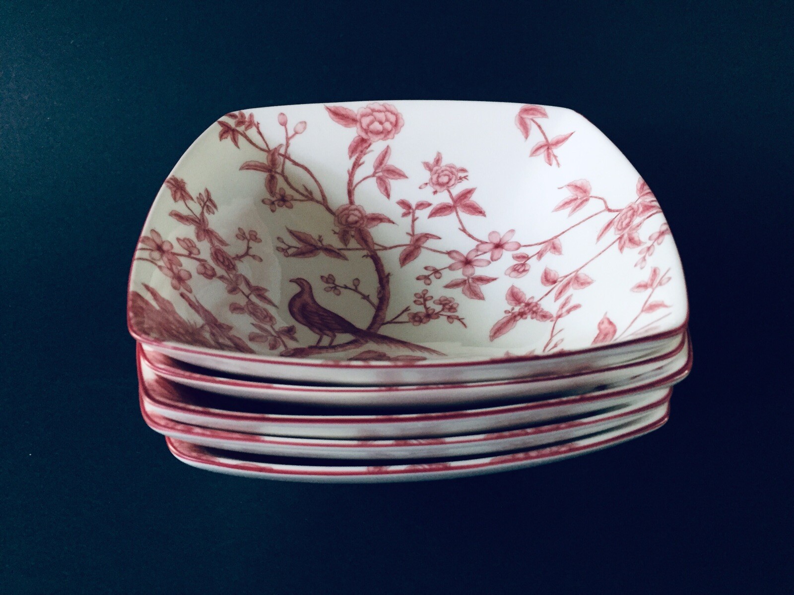 Asianera Bone China Small Decorative Serving Bowl Set/5 Red Floral Retired