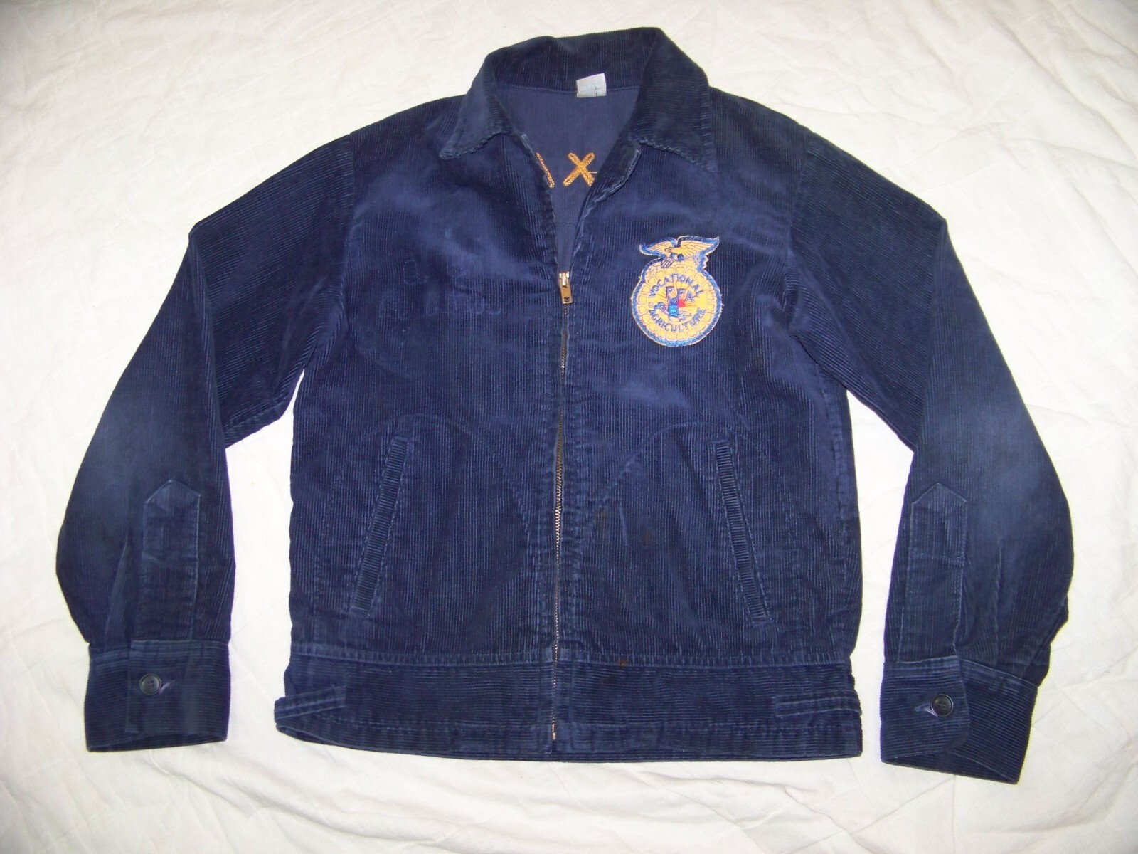Vintage FFA Corduroy Zip Front Jacket - Size 36 - Burkeville