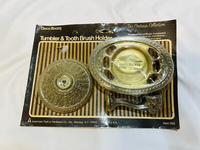 Toothbrush Holder Vintage Metal Tumbler Antique Gold Ornate Pattern Victorian