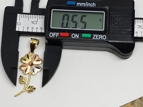 Pre-owned Handmade Gold 14k Good Luck Lucky Pendant Flower Clover Rose Charm Necklace Gift 1.35" In Pink
