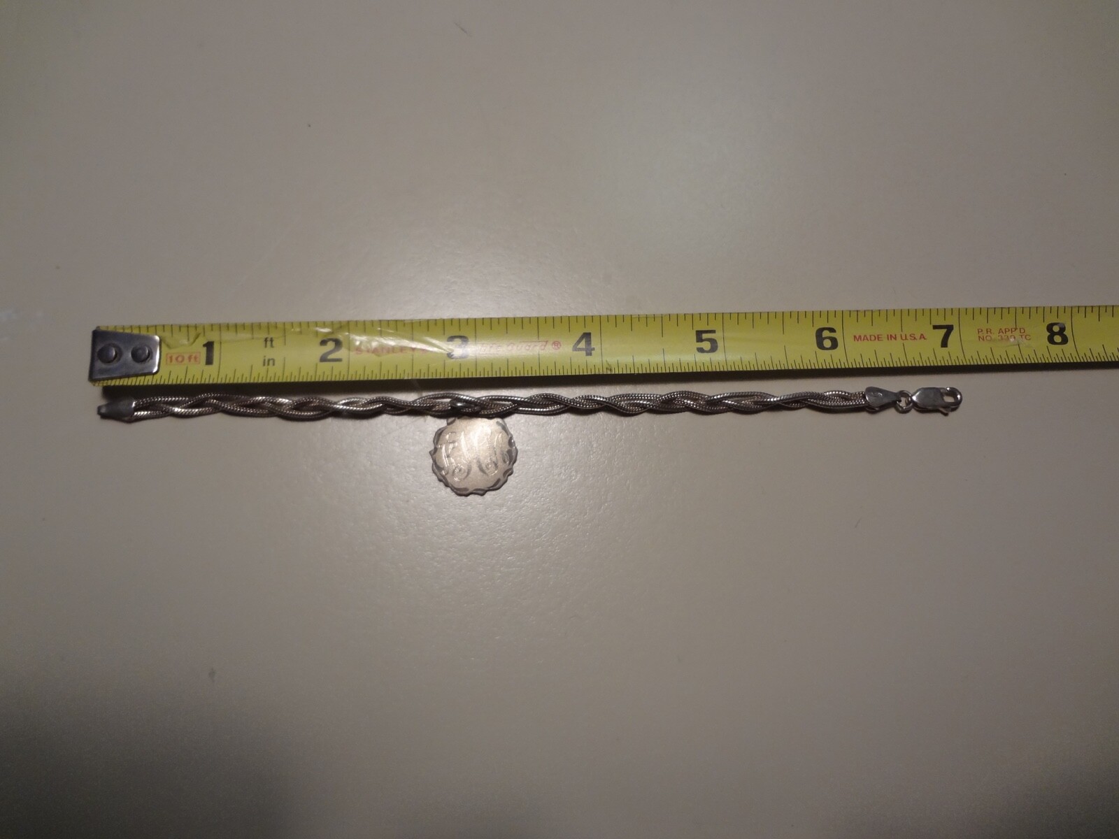 #177 VINTAGE STERLING SILVER TWISTED BRACELET WITH CHARM WITH INITIALS-925-OLD