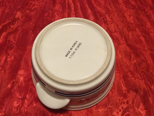 Vintage LTD Chicken Soup Bowl 1985 Get Well Blue White Crock Dish Handles Hen