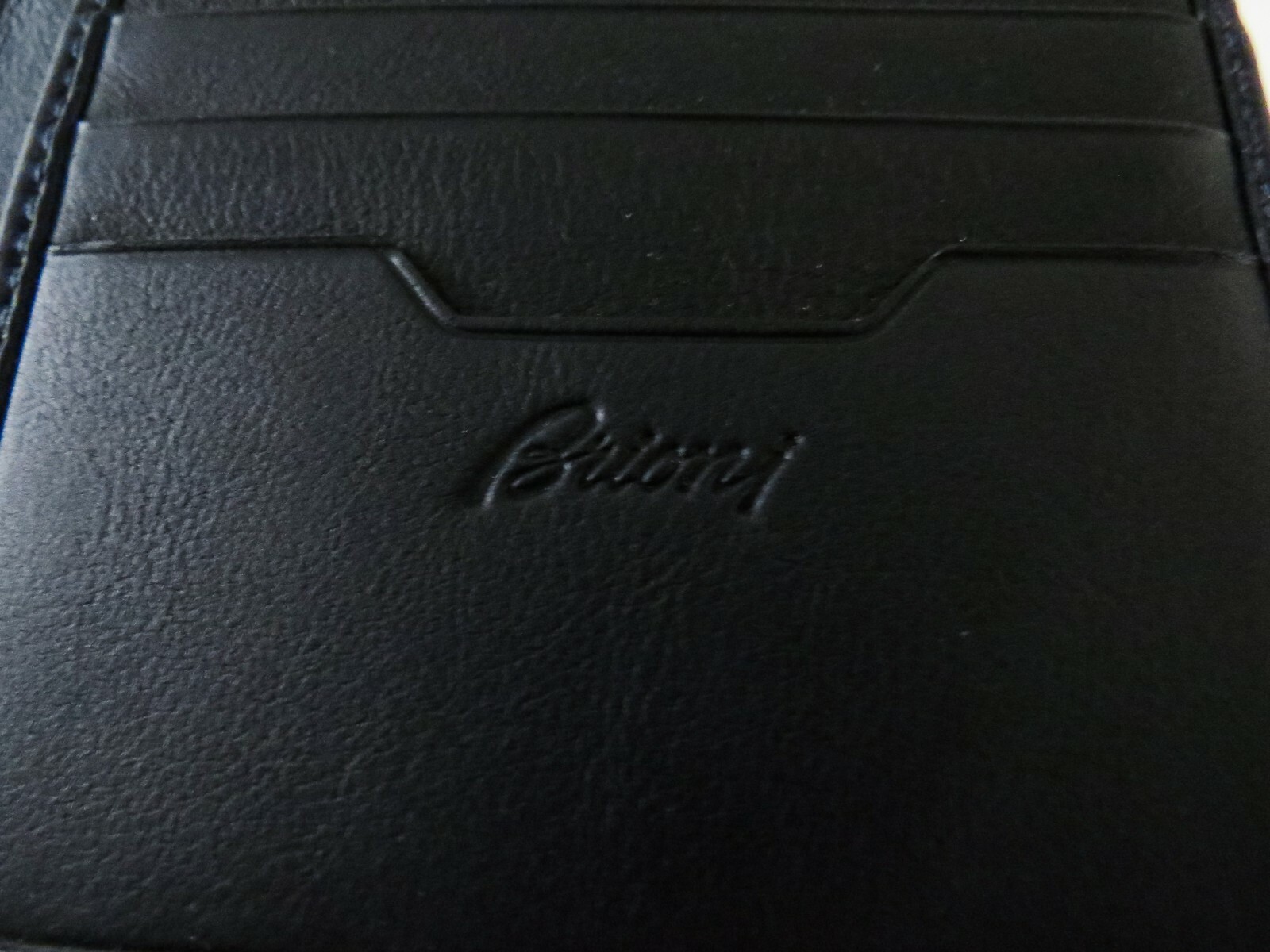 Pre-owned Brioni $750  Dark Blue Leather With "b" Logo Bifold Wallet Id Card Holder W/ Box