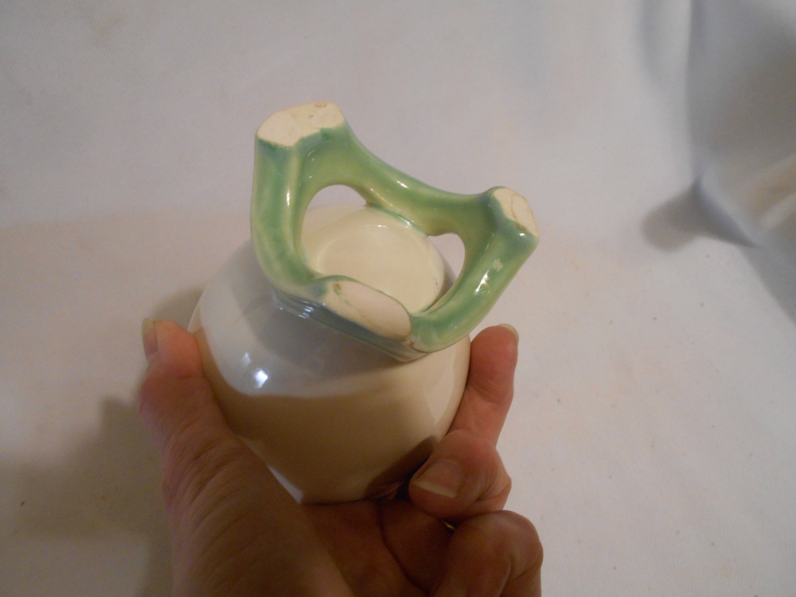 vintage cracked egg on base cream with green base Easter  candy / flower vase