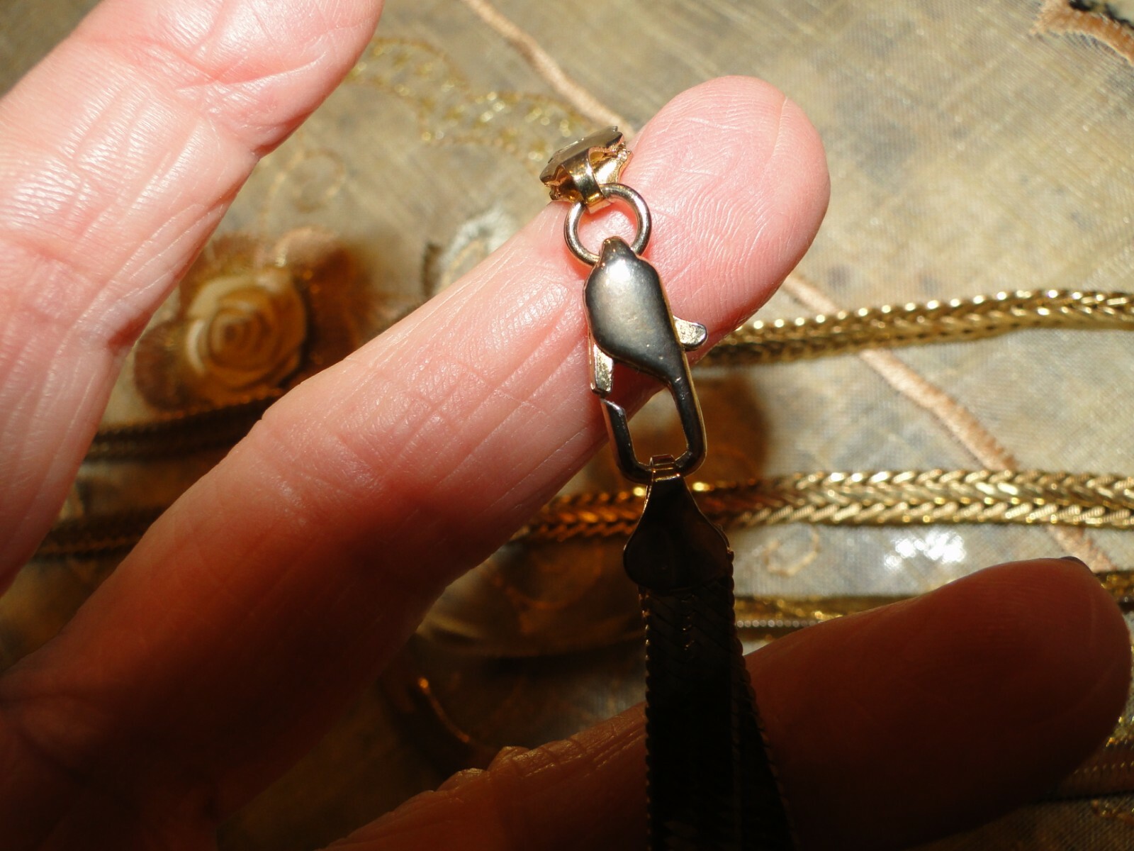 3 Goldtone Costume Jewelry Necklaces, 1 Bracelet, & 1 Pair Earrings, VG Cond.