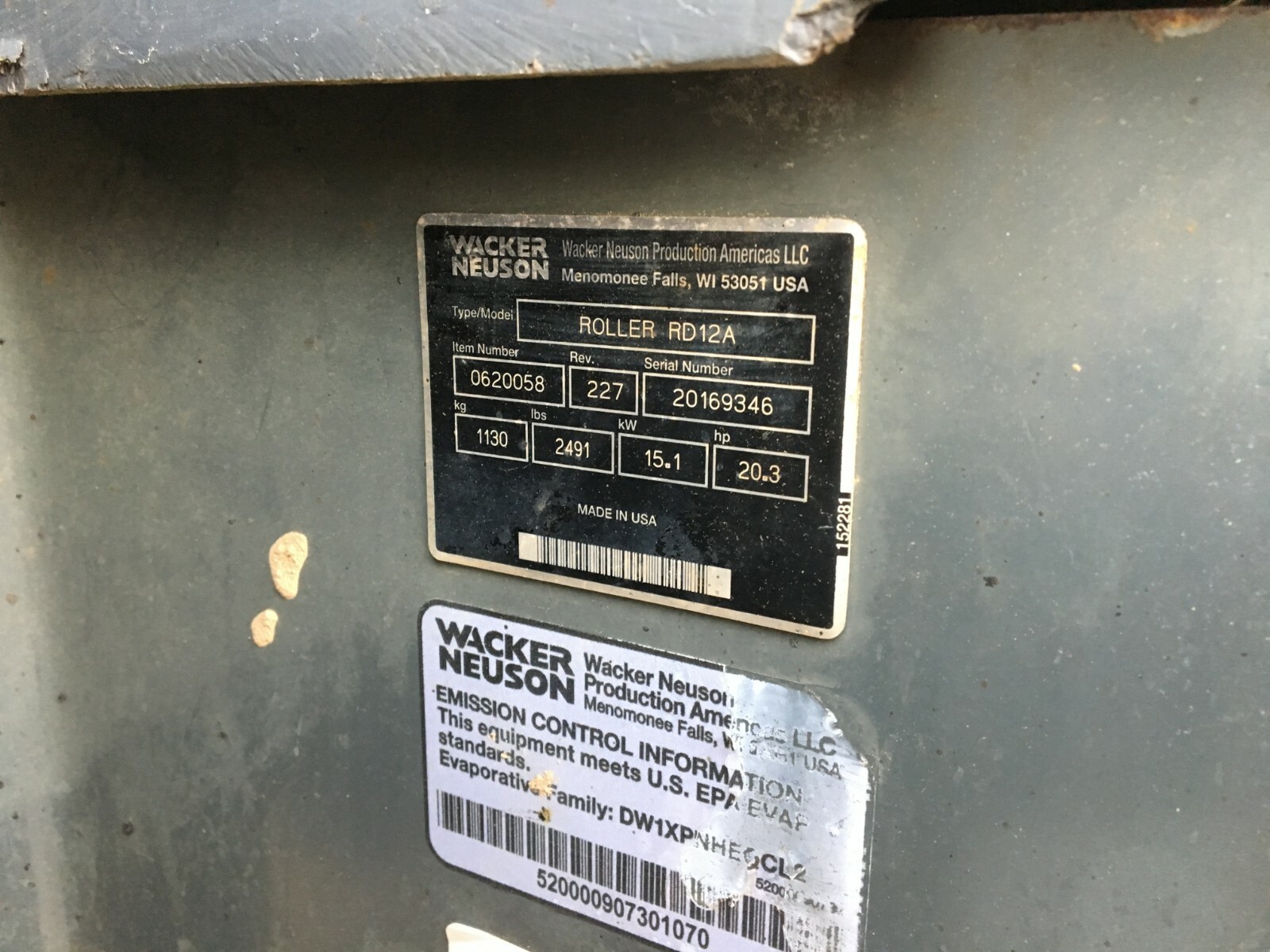 Wacker RD12A 2011 36 inch double drum w/ vibrator 1263 Hours