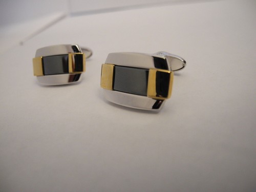 Boutons De Manchette De Luxe Dolan Bullock - 14K Or Blanc, Onyx Et Perle, Thème Course - Neuf Sous écrin