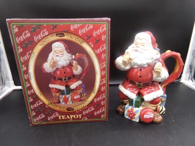 2001 Coca Cola Coke Santa/Cracker Barrel Tea Pot- Teapot Christmas NEW IN BOX!!