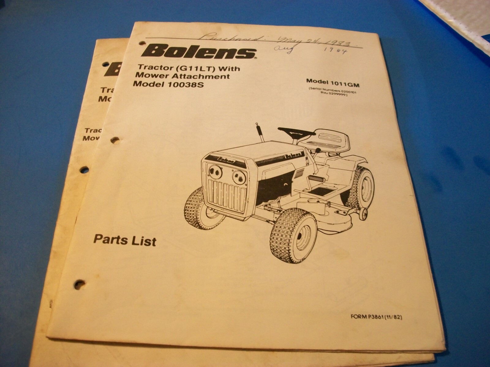 1982 Bolens Riding Lawnmower Tractor Manuals 1011G Models Instructions & Parts