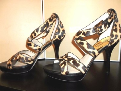 MICHAEL KORS EVIE PLATFORM  CRISSCROSS SANDALS LEOPARD HEELS $155.00 NEW IN BOX
