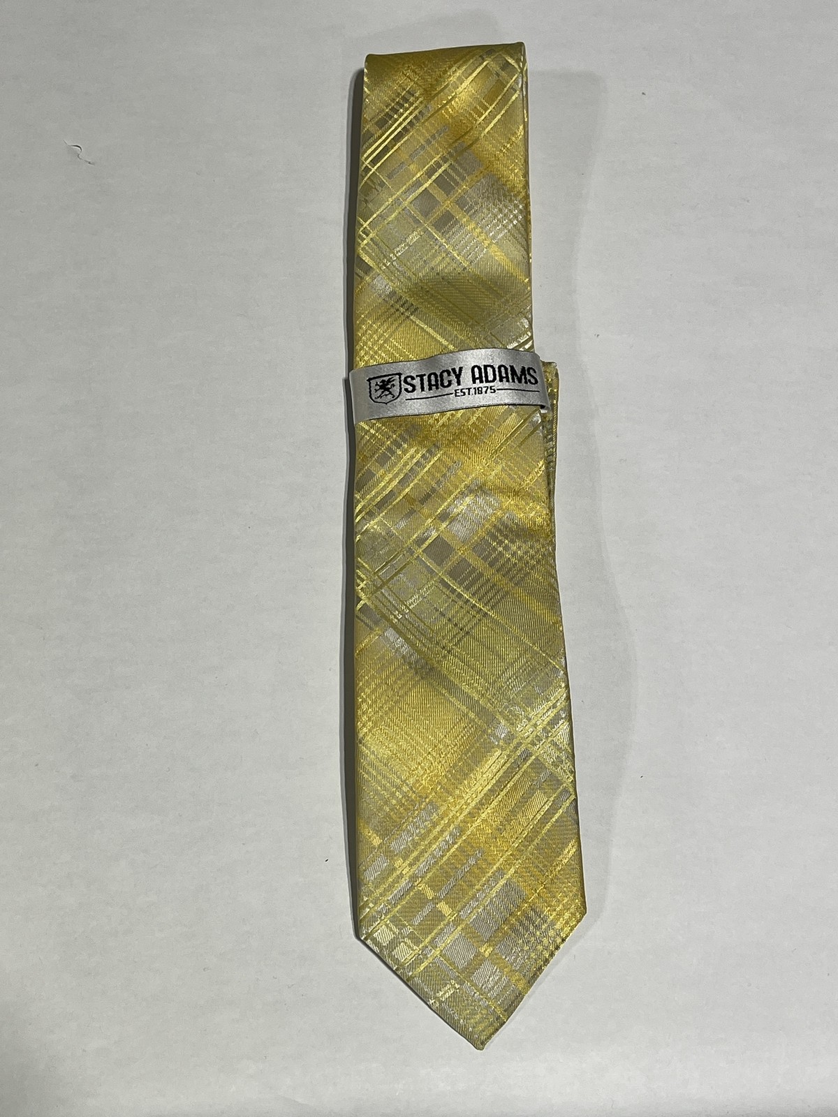 Mens Stacy Adams Yellow Plaid Pattern Tie With Matching Pocket Square NEW