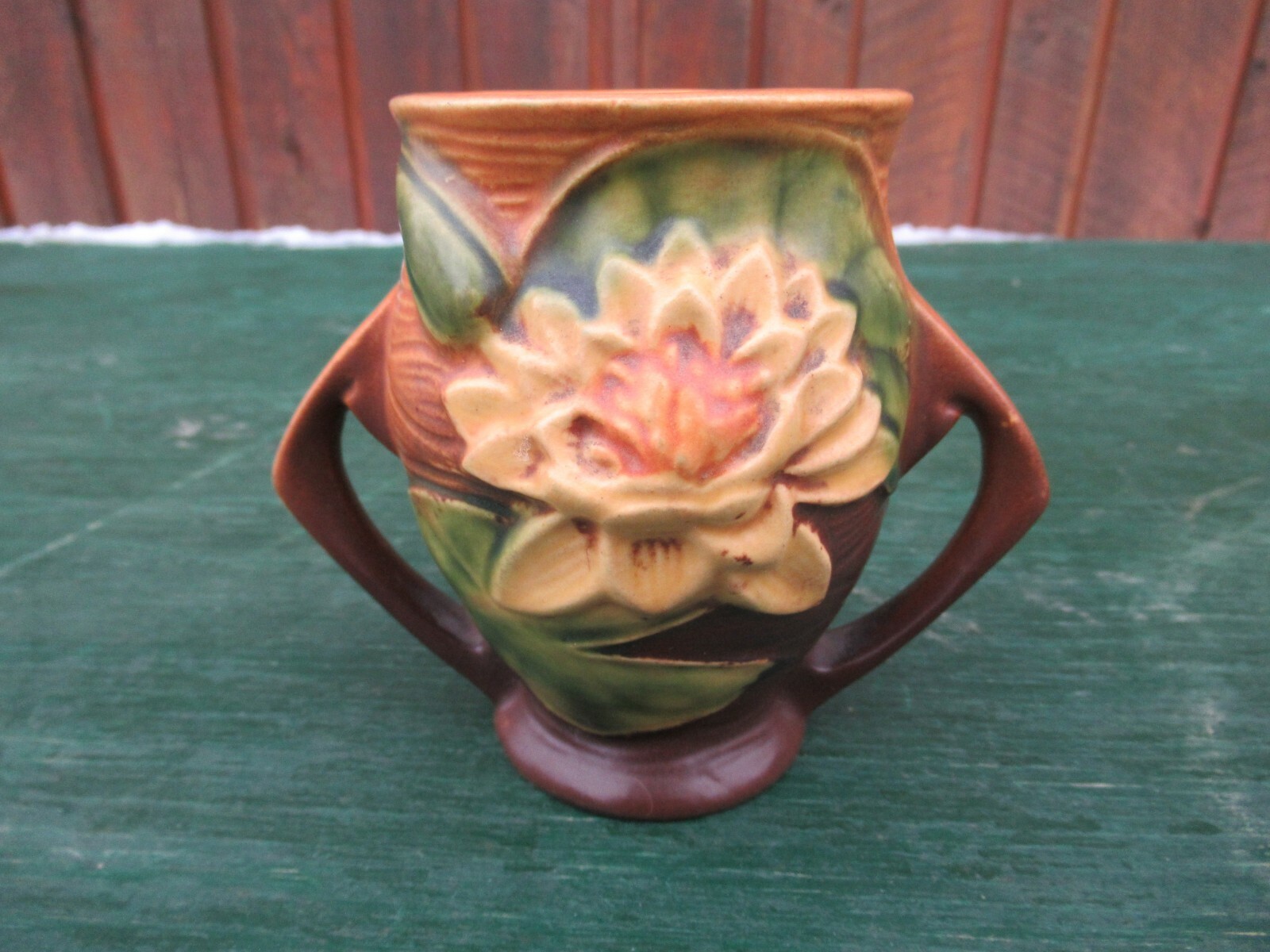 Vintage Roseville Pottery Orange WATER LILY Vase 71-4