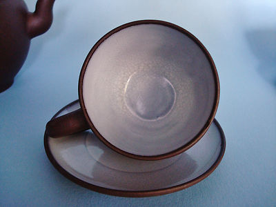 Old Chinese Yixing Teapot, 2 Cups & Saucers + Sugar Bowl Terracotta Zisha Marked