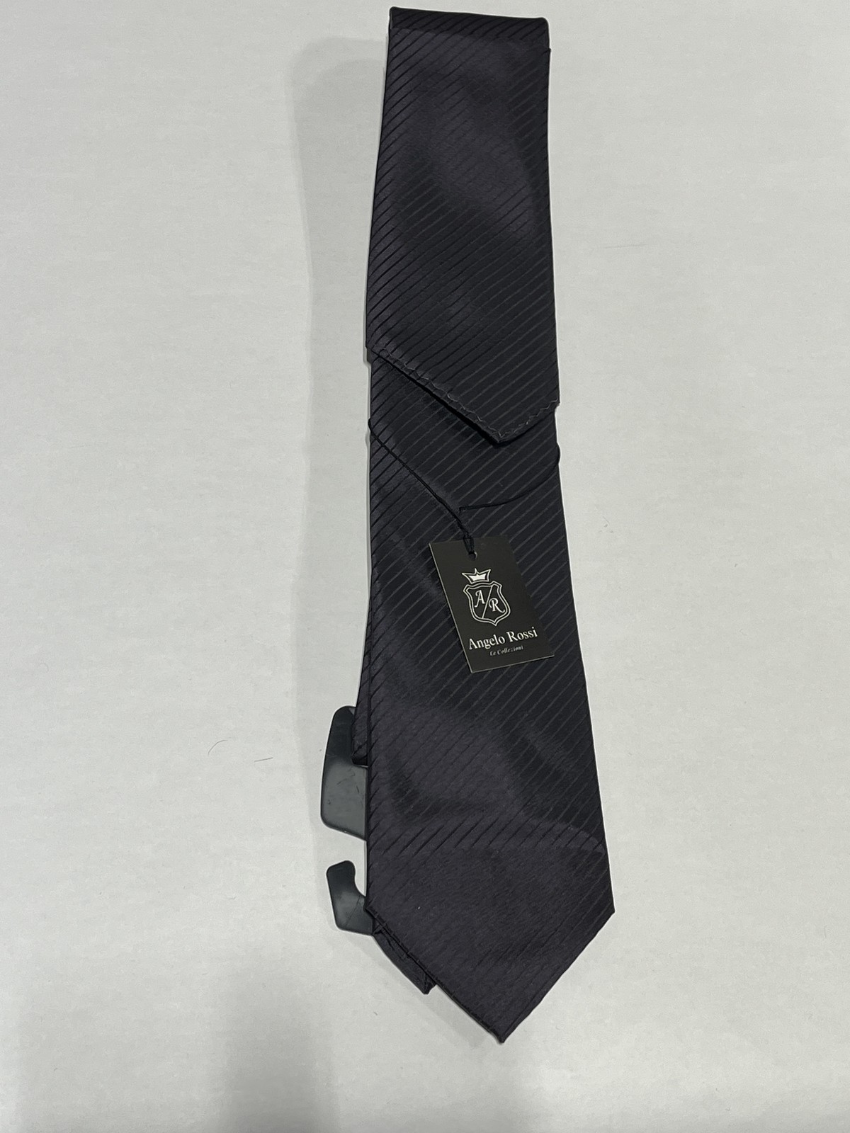 Mens Angelo Rossi Black Stripe Pattern Tie With Matching Pocket Square NEW