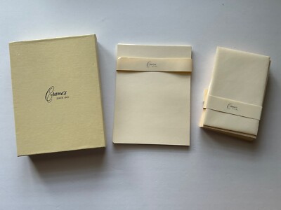 VINTAGE Crane's Stationery Writing Paper + Envelopes (12) Kid Finish Ecru White