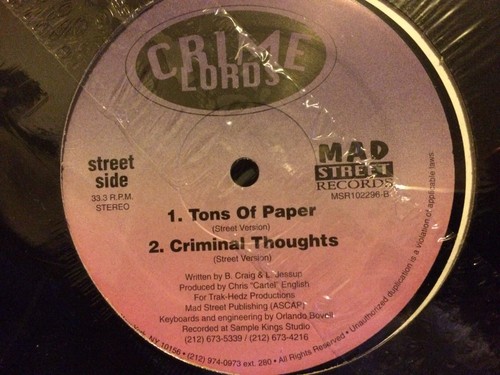 Crime Lords 12” Tons Of Paper “ Factory Sealed “