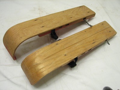 Vintage Peters Co Children's Wooden Ski Skates Snow Shoe Attachment Wood Child